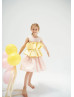 Pink And Yellow Taffeta Slit Back Flower Girl Dress Pink And Yellow Taffeta Slit Back Flower Girl Dress